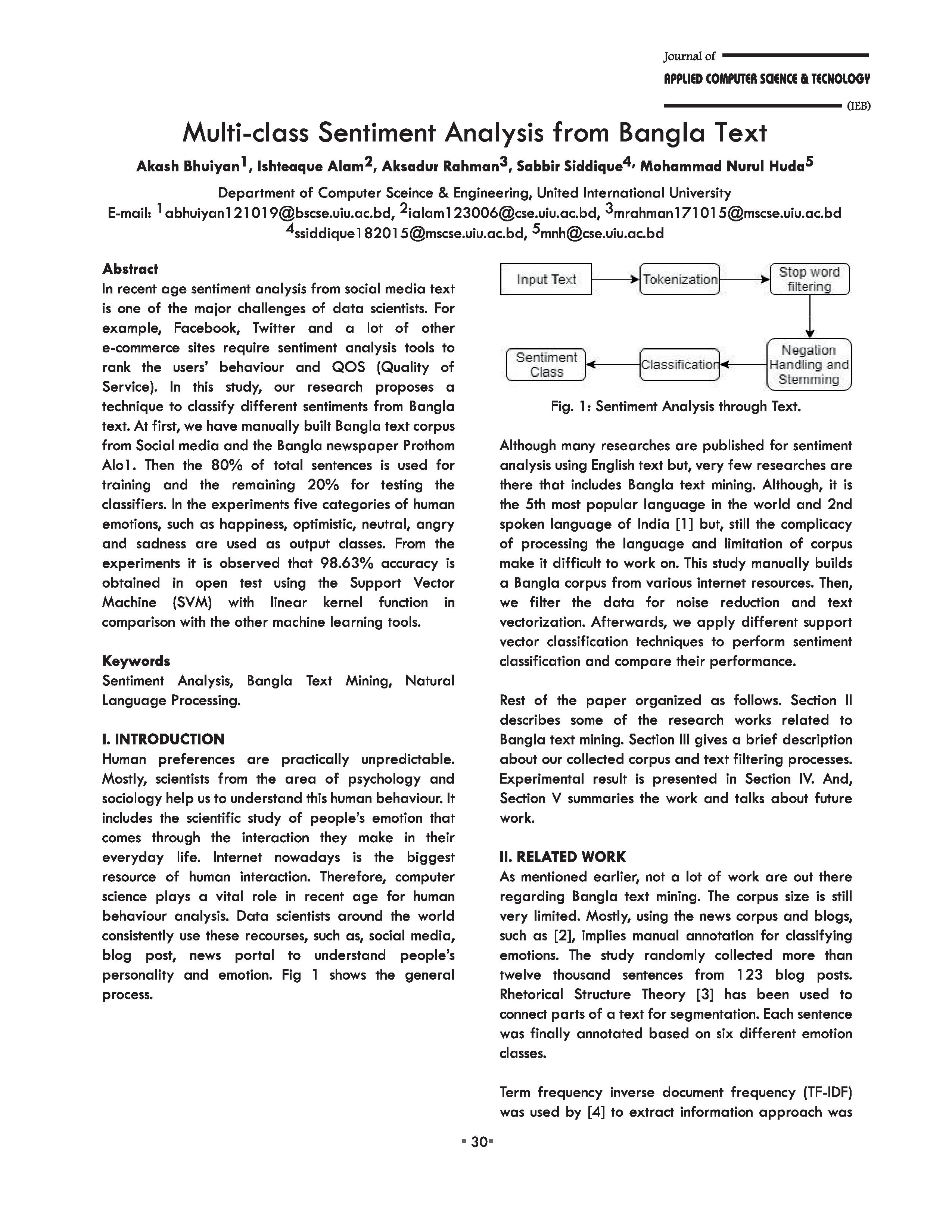 Multi-class Sentiment Analysis from Bangla Text