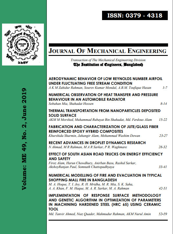 JOURNAL OF MECHANICAL ENGINEERING | Volume: ME 49, No. 2, June 2019
