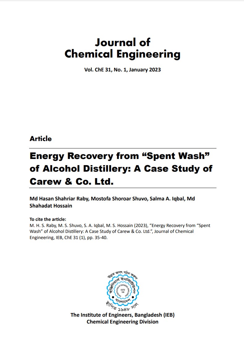Energy Recovery from Spent Wash of Alcohol Distillery: A Case Study of Carew & Co. Ltd.