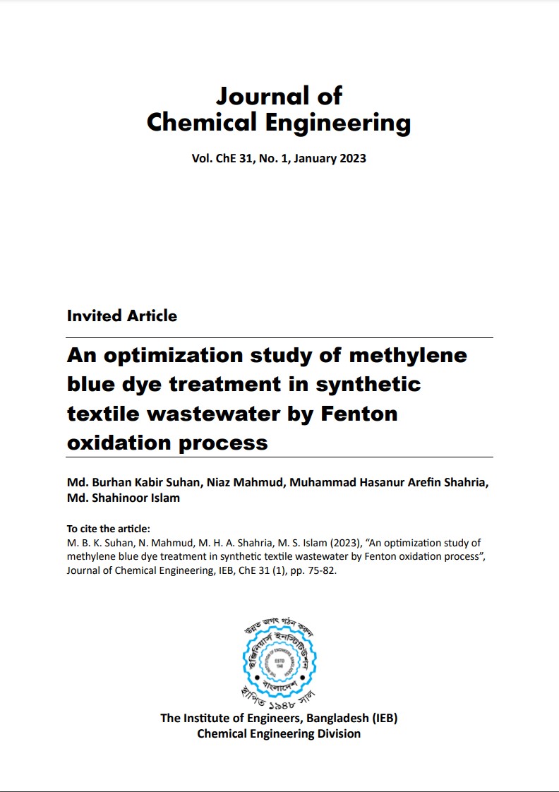 An optimization study of methylene blue dye treatment in synthetic textile wastewater by Fenton oxidation process