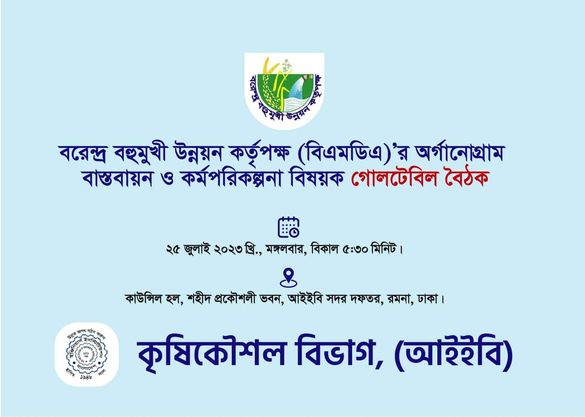 বরেন্দ্র বহুমুখী উন্নয়ন কর্তৃপক্ষ (বিএমডিএ)'র অর্গানোগ্রাম বাস্তবায়ন ও কর্মপরিকল্পনা বিষয়ক গোলটেবিল বৈঠক